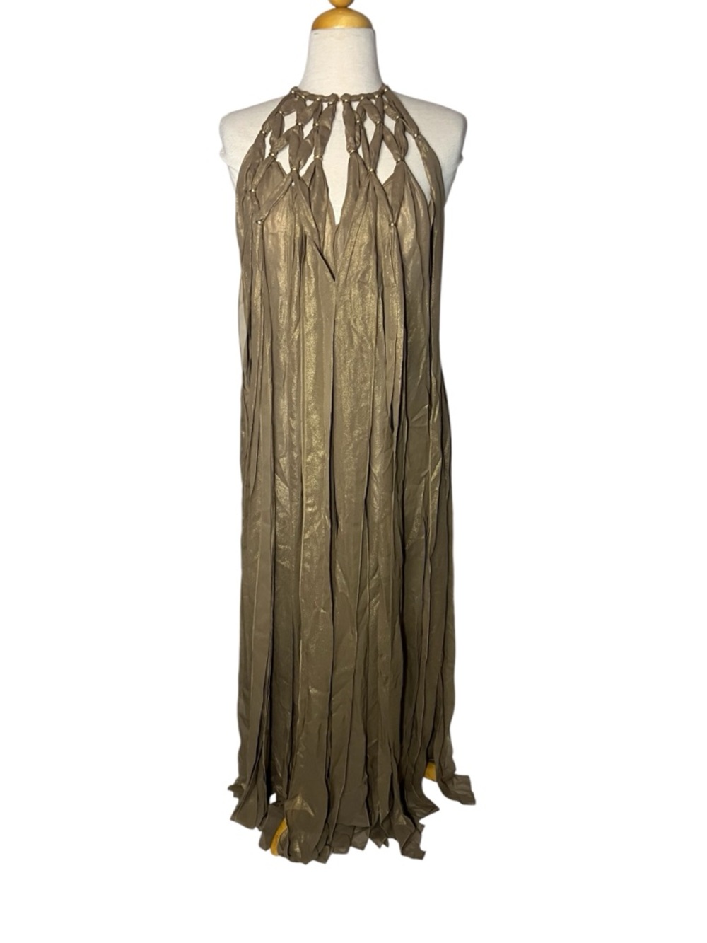 cult gaia Gold Knotted Halter Maxi Dress